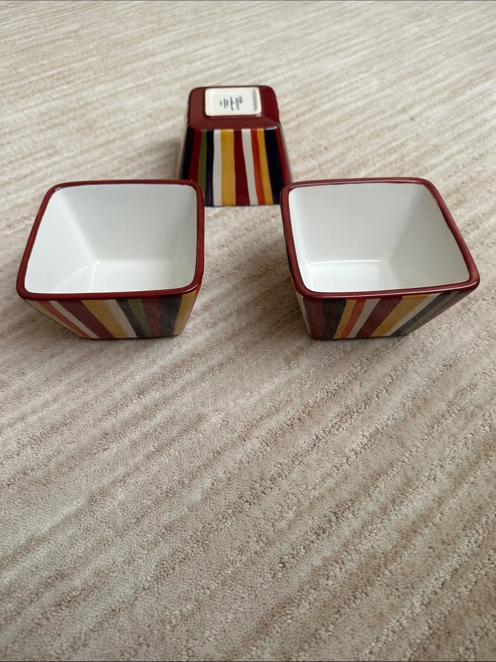 Set of 3 PAMPERED CHEF Simple Additions Stripes Square Bowls Entertaining